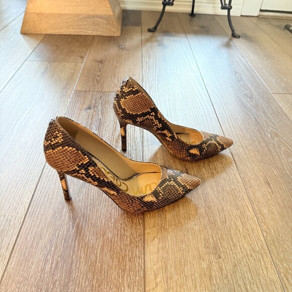SAM EDELMAN Womans Brown Snakeskin Hazel Stiletto Slip on Leather Pumps 7.5 - Picture 8 of 16